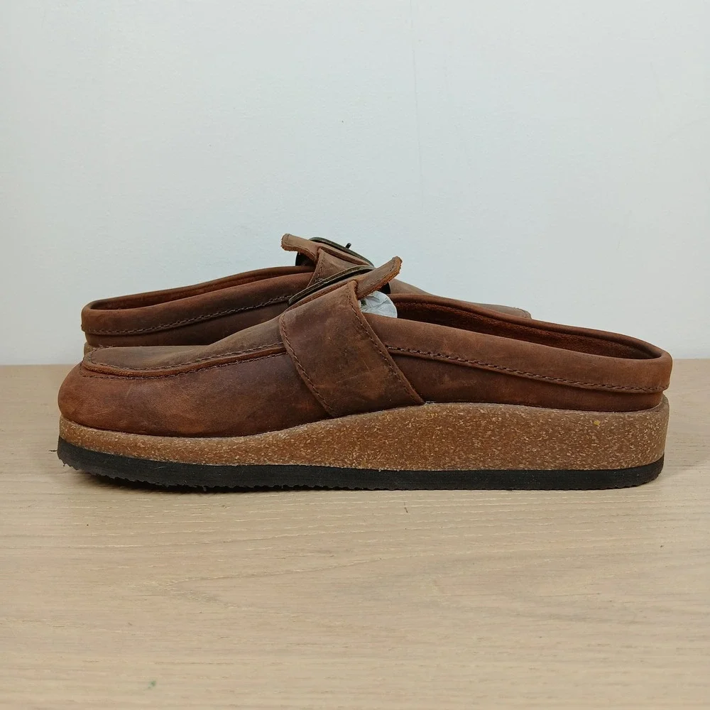 White Mountain Footbeds Mules Women's 8 Brown Leather Buckle Comfort Clogs - Picture 6 of 11